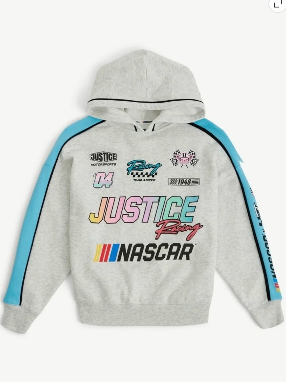 Justice MGirls' Gray & Blue Racing Graphic Hoodie